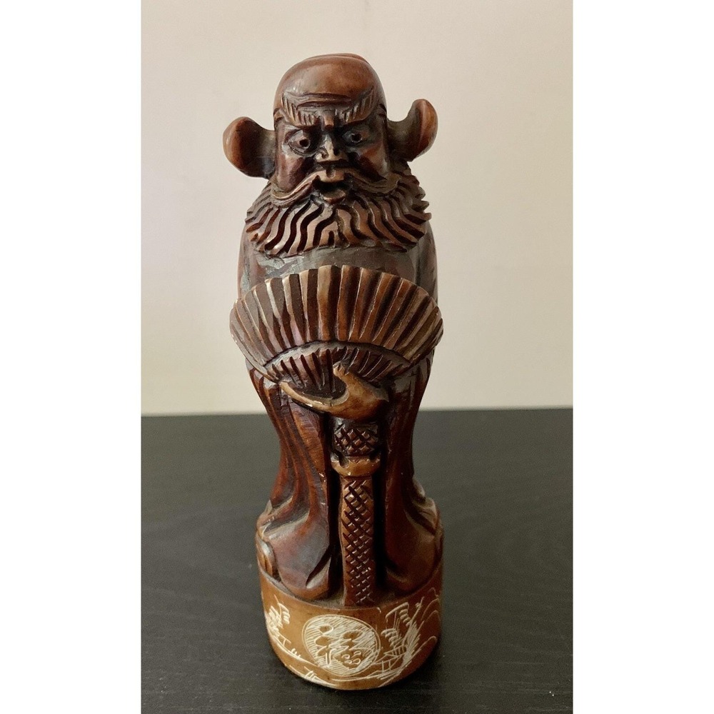 Antique Chinese Natural  Jadeite Carved Arhat Damo Bodhidharma Statue VTG